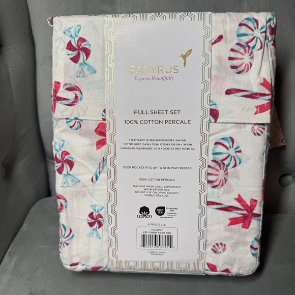 Papyrus Christmas Candy Cane Sheets peppermint Christmas NWT Full‎ set percale